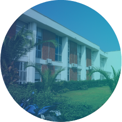 Modern white building with green lawn and palm trees under clear blue sky, representing Turkey - İzmir R&D